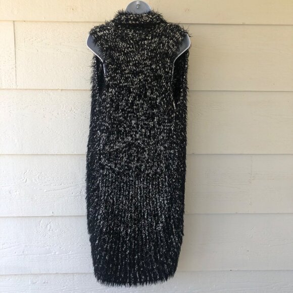 Chico’s Women's Large Vest Cardigan Open Front Soft Fuzzy Black Ecru Cozy - Picture 8 of 16